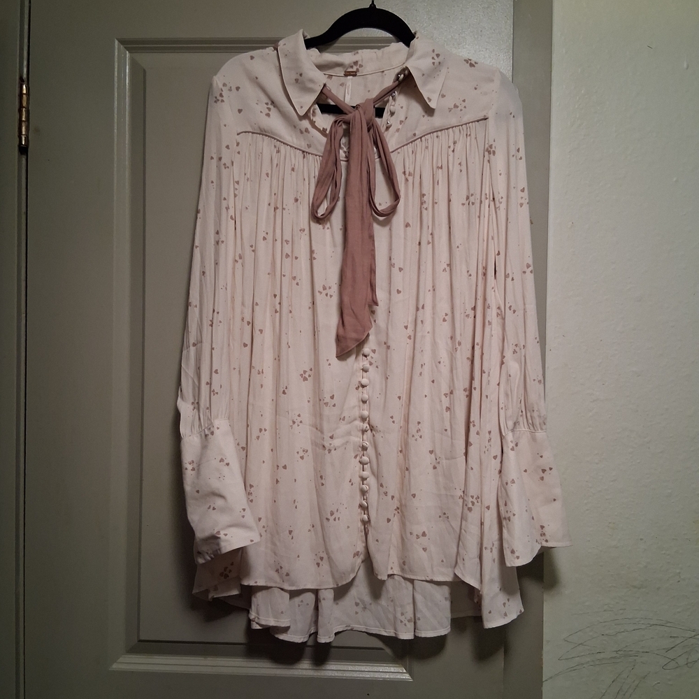 Free People Cream Floral Button-Up Camisole